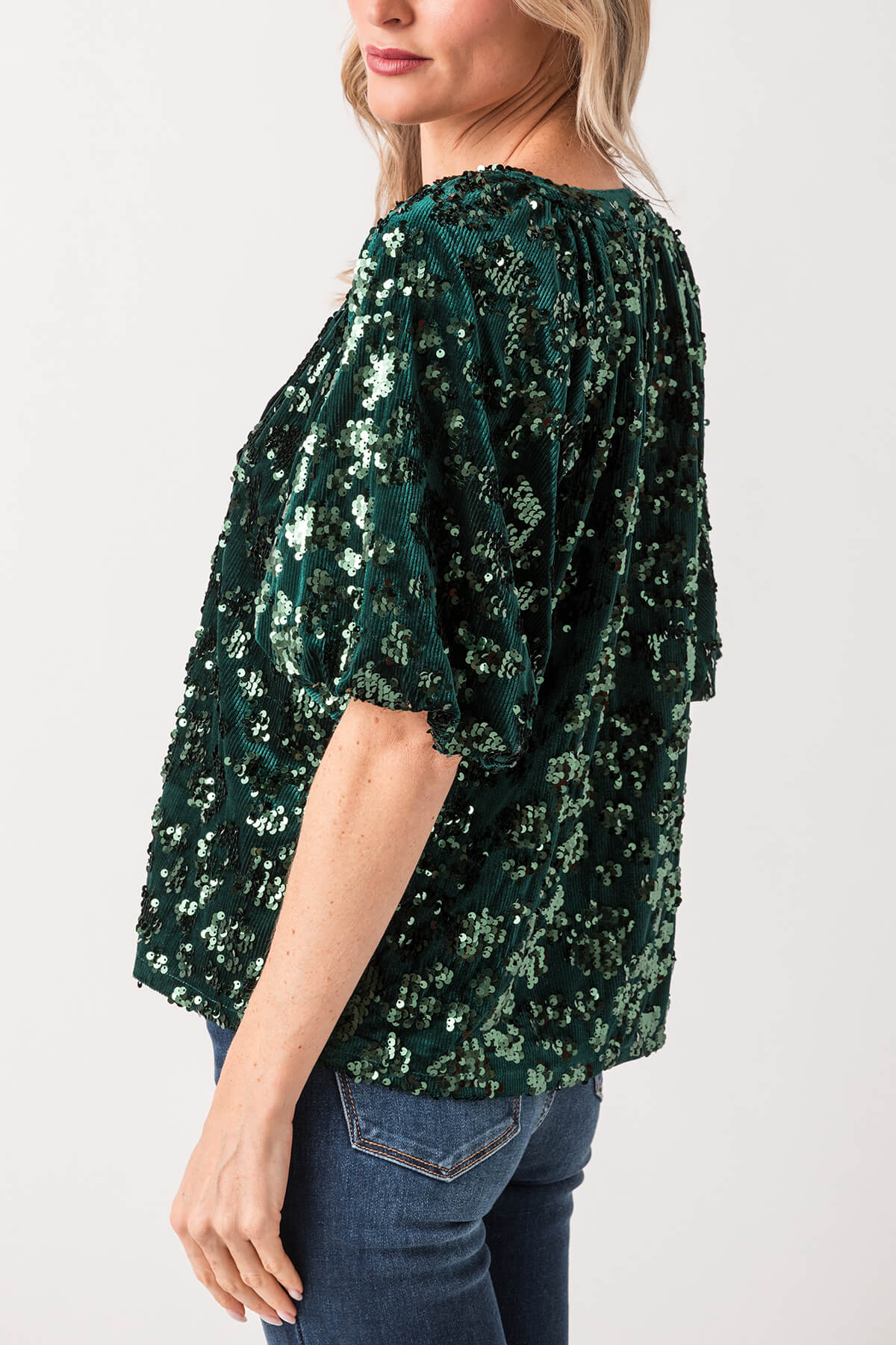 THML Bow Detail Sequin Splitneck Top