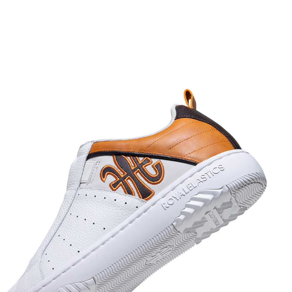 Men's Icon 2.0 White Brown Orange Logo Leather Sneakers 06532-072