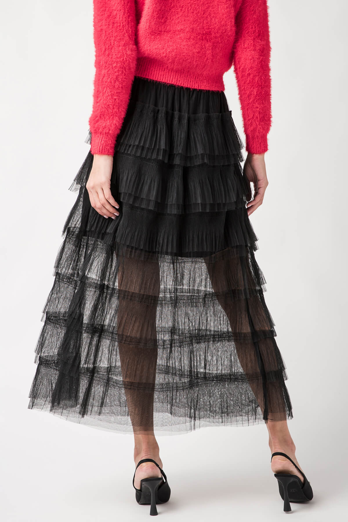 Elan Tiered Tulle Midi Skirt