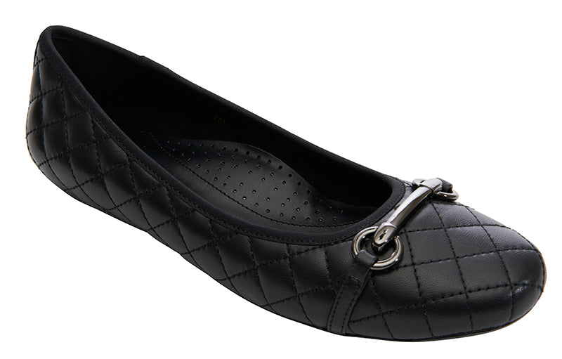 Vaneli Stacy Black Quilted Leather Flat (Women)