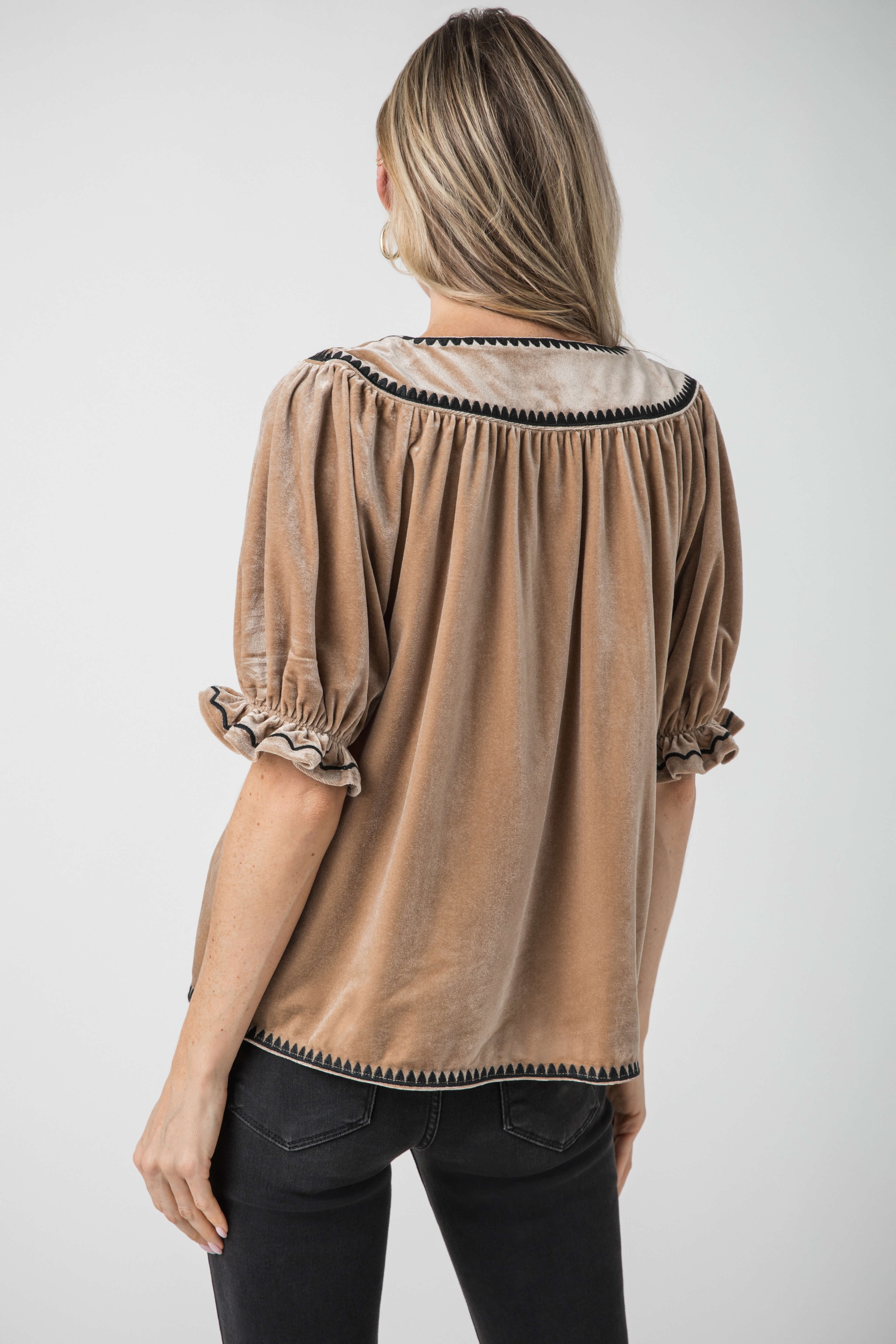 THML Velvet Contrast Trim Top