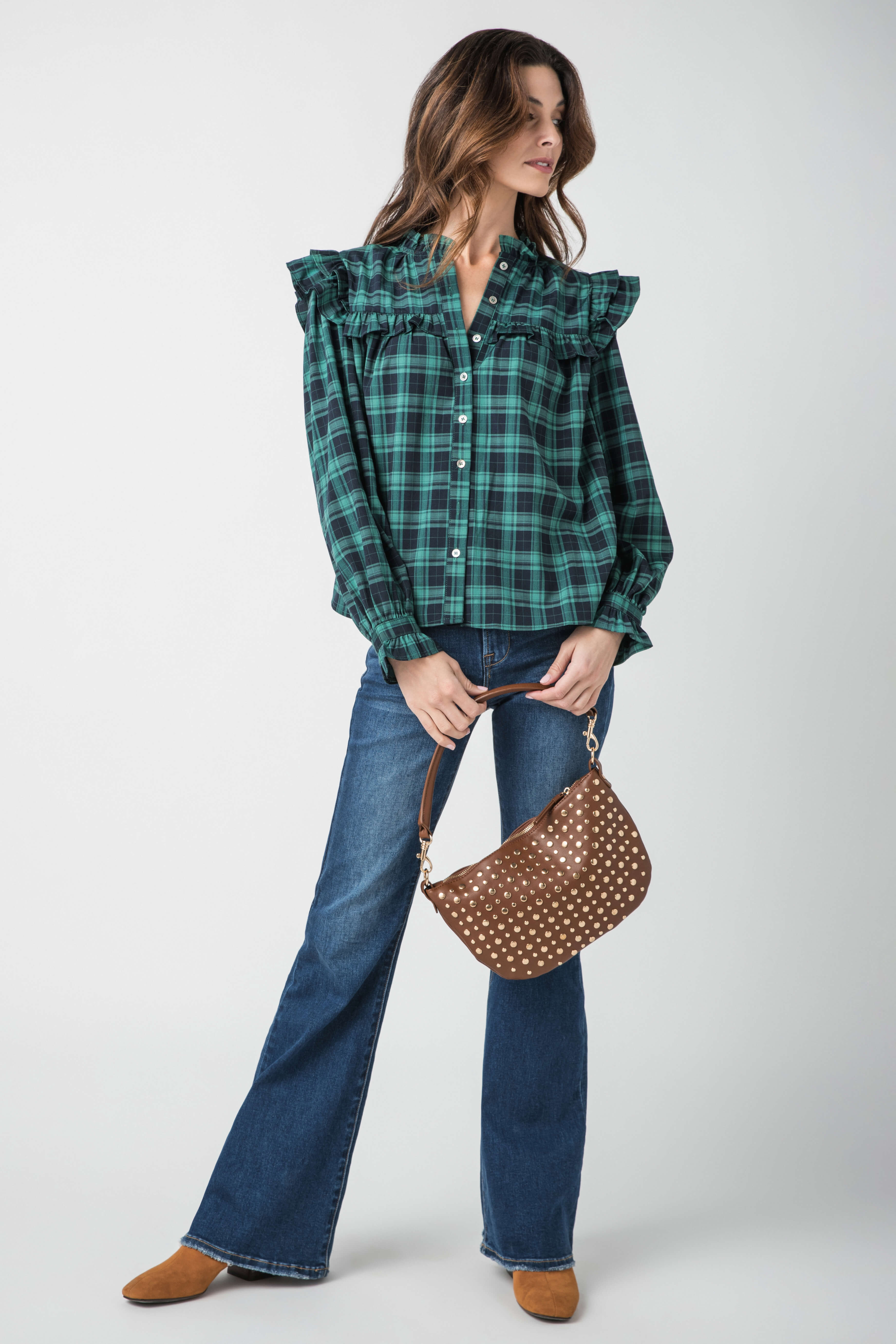 Pinch Plaid Button Up Top