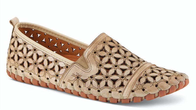 Spring Step Flower Flow Beige Leather Slip-On (Women)