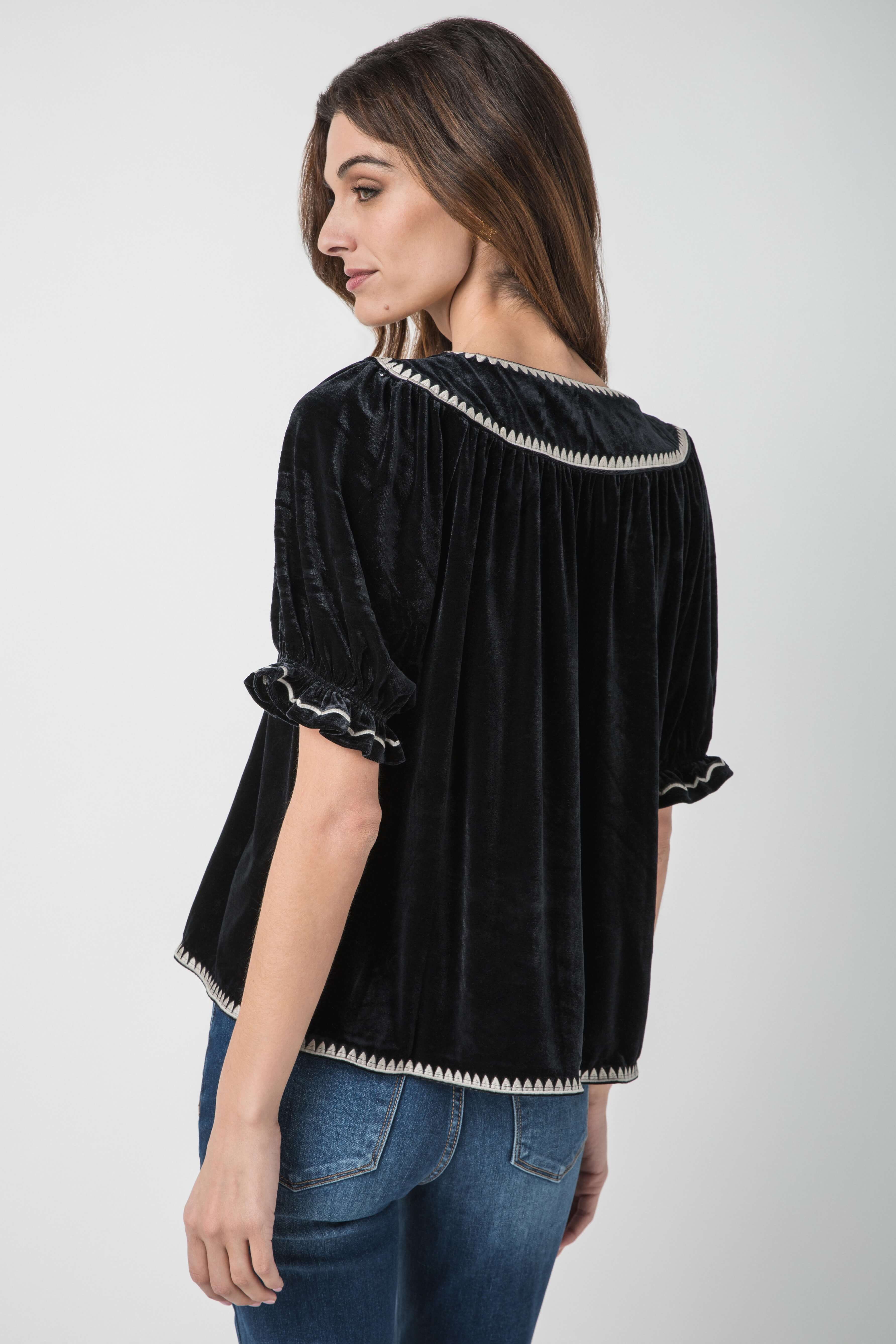 THML Velvet Contrast Trim Top