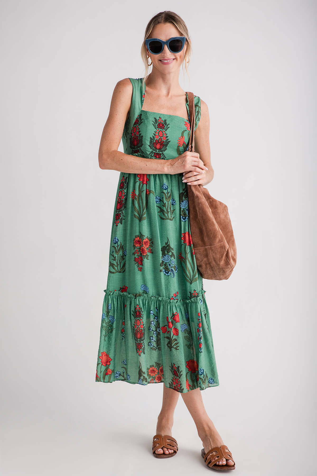 THML Tiered Flower Print Midi Dress