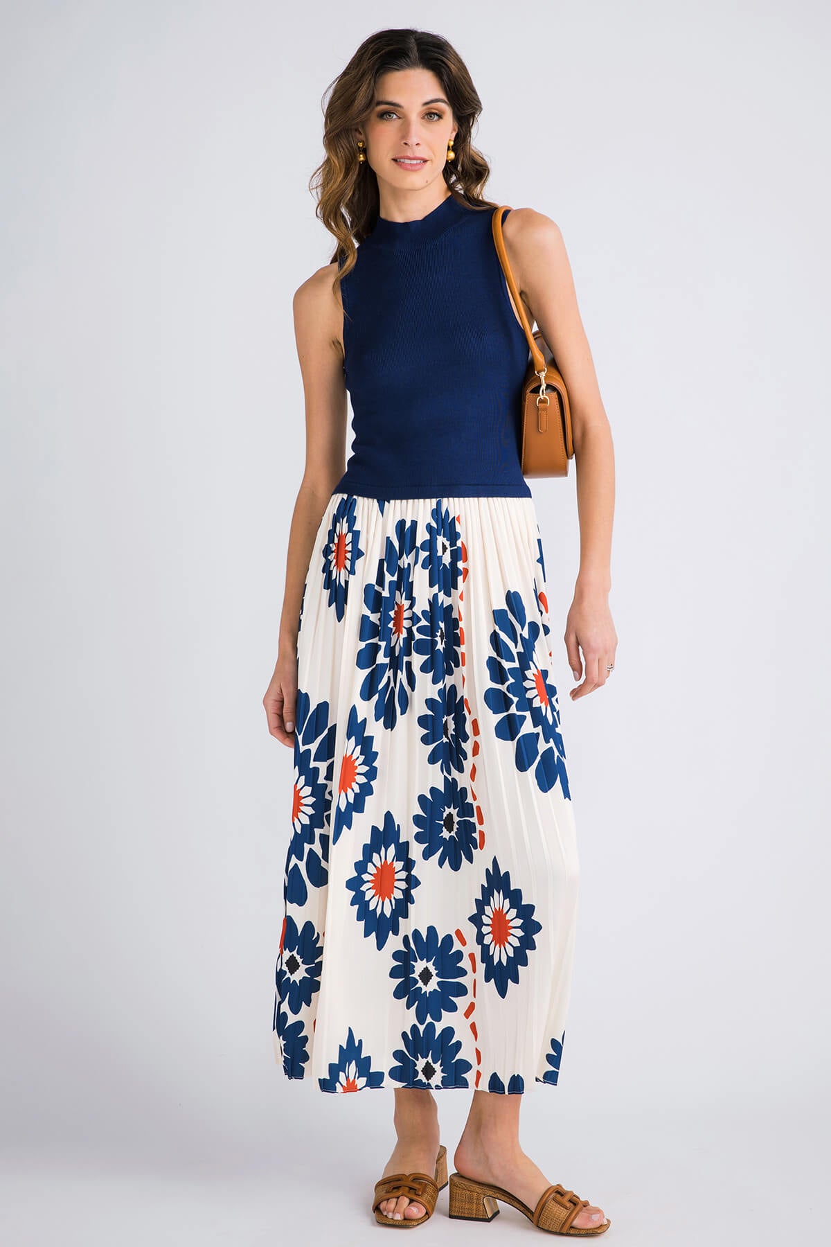 Skies Are Blue Sleeveless Printed Pleated Midi Dress