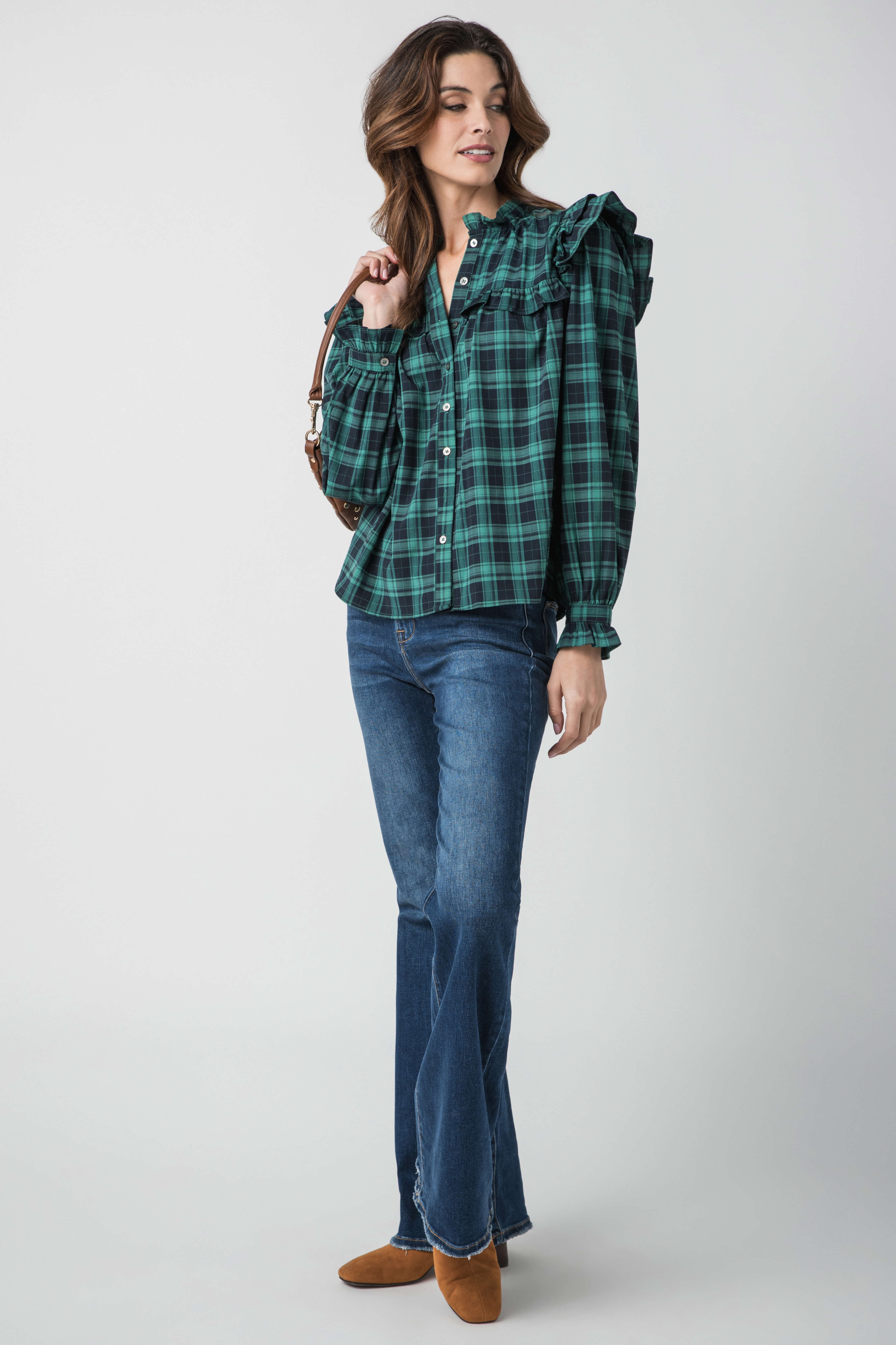 Pinch Plaid Button Up Top