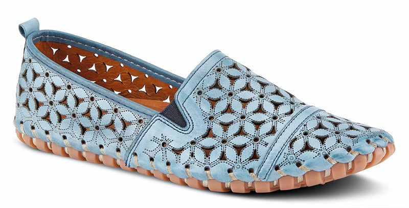 Spring Step Flower Flow Blue Leather Slip-On (Women)