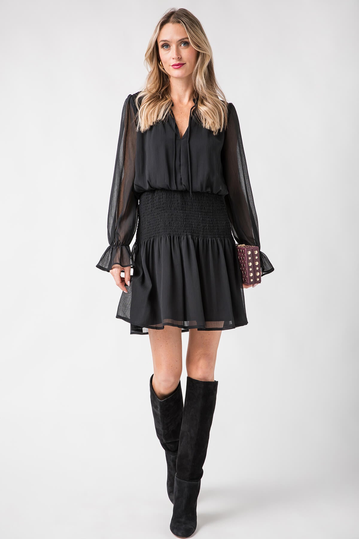 Molly Bracken Smocked Waist Long Sleeve Dress