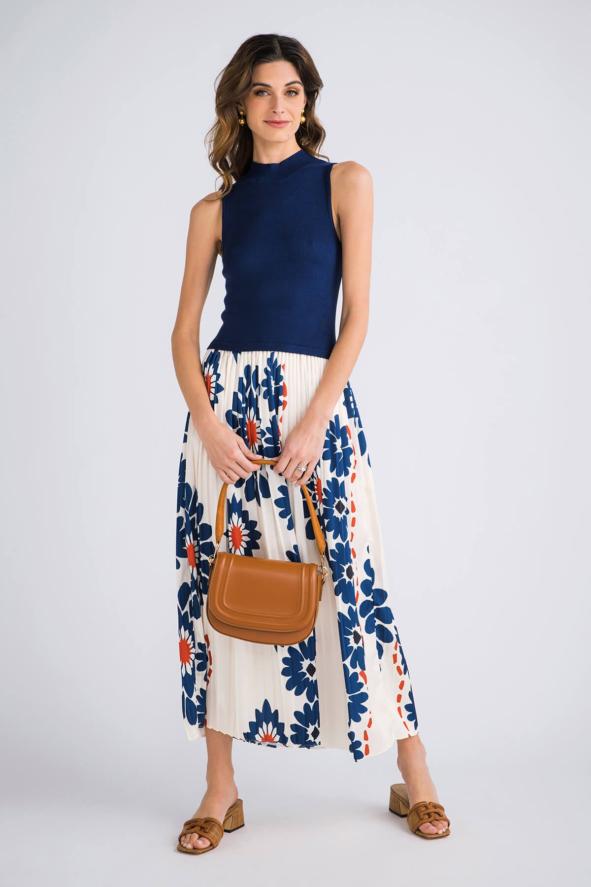 Skies Are Blue Sleeveless Printed Pleated Midi Dress