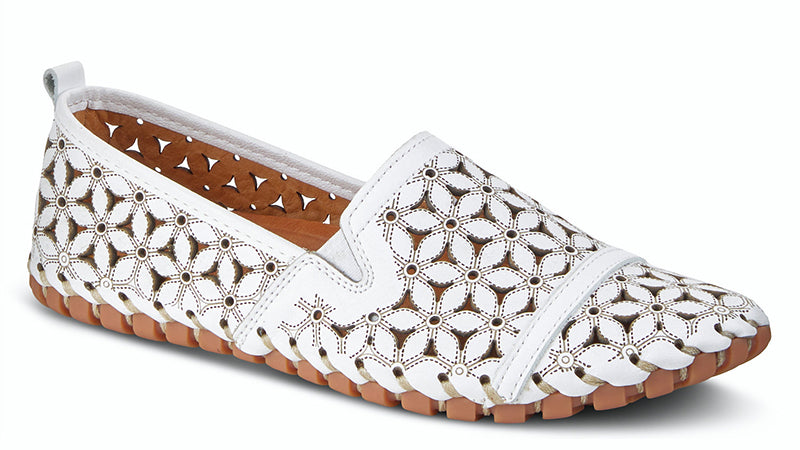 Spring Step Flower Flow White Leather Slip-On (Women)