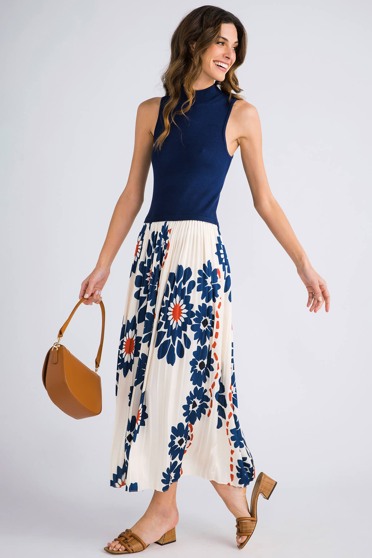 Skies Are Blue Sleeveless Printed Pleated Midi Dress