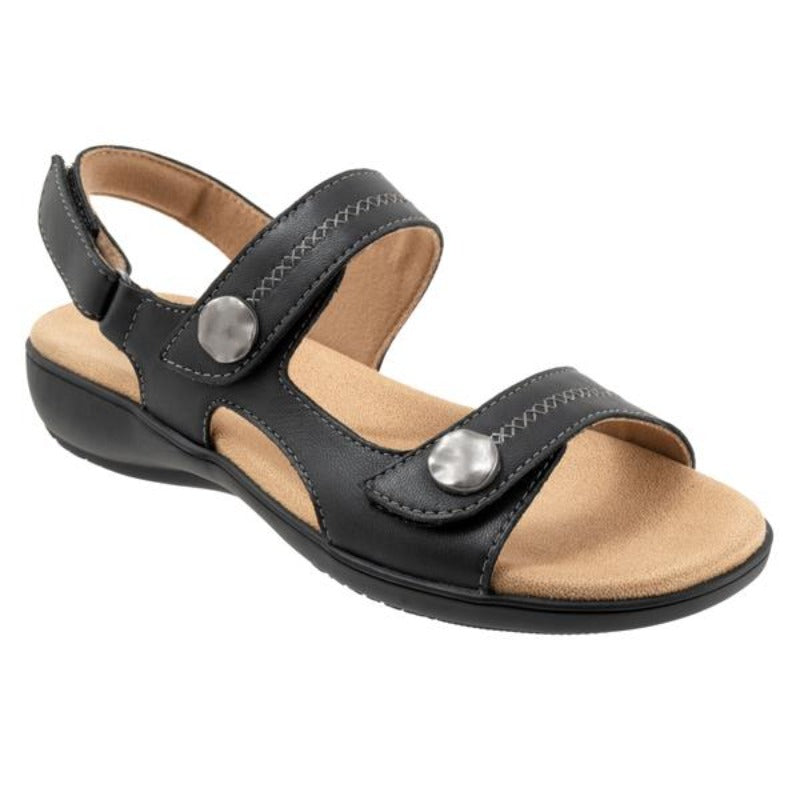 Trotters Romi Stitch Black Leather Sandal (Women)