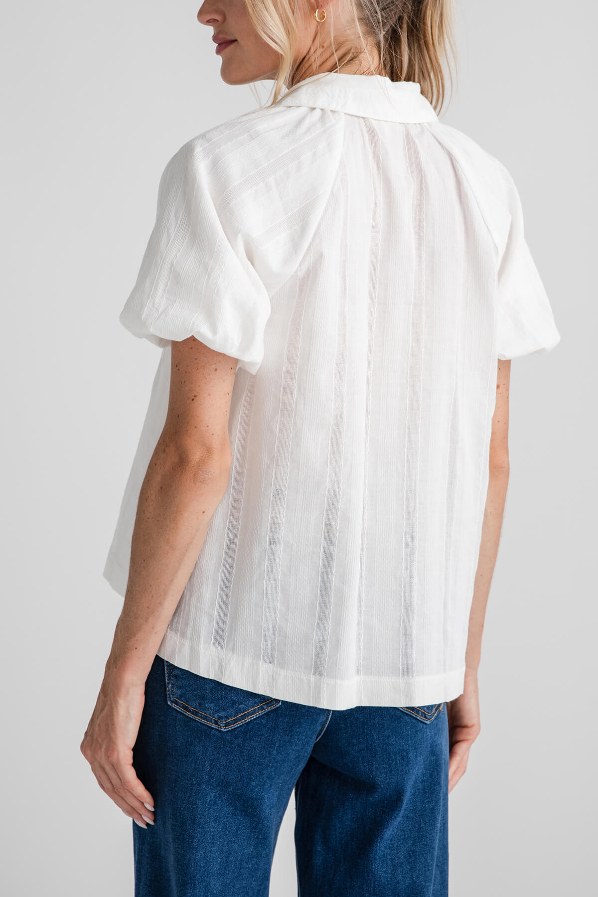 Hem & Thread Button Down Bubble Sleeve Blouse