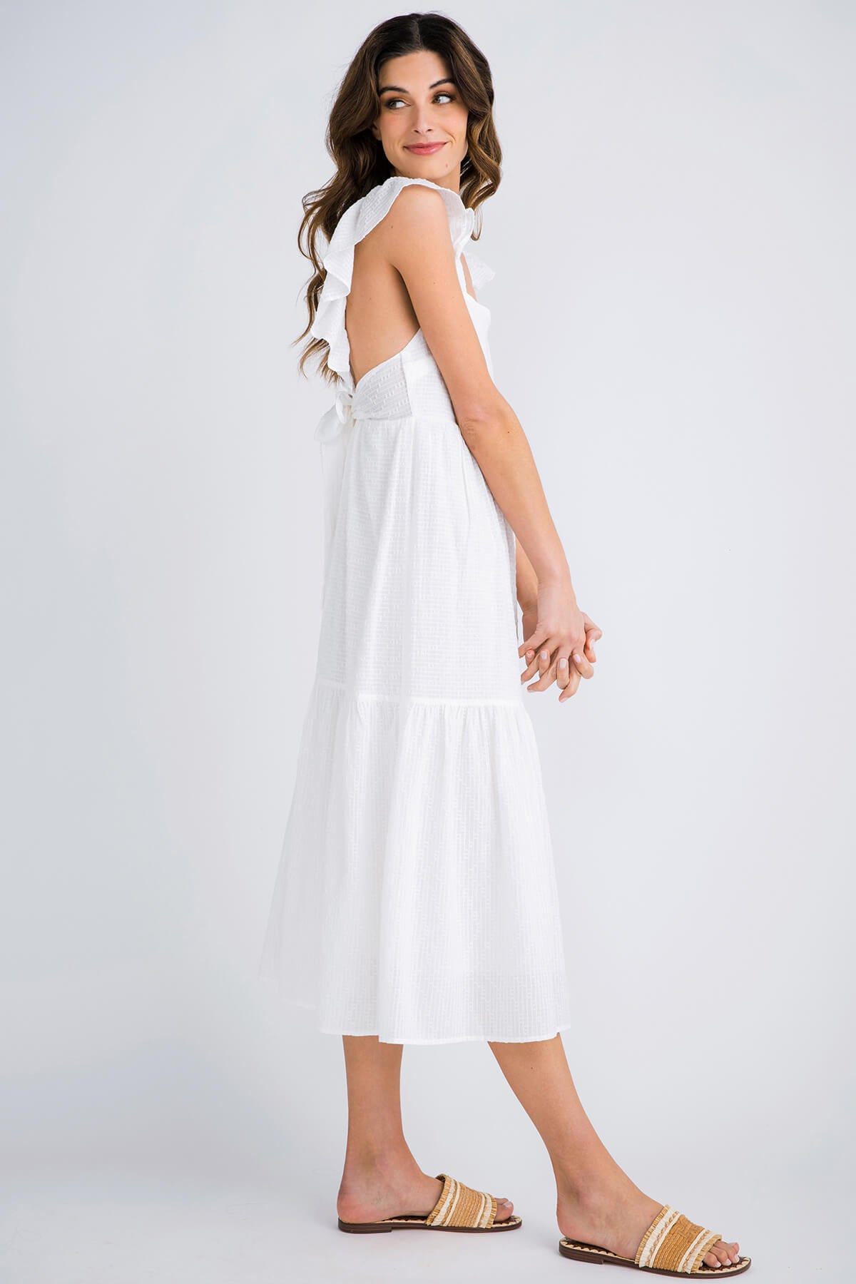 Molly Bracken Flutter Sleeve Tie Back Midi Dress