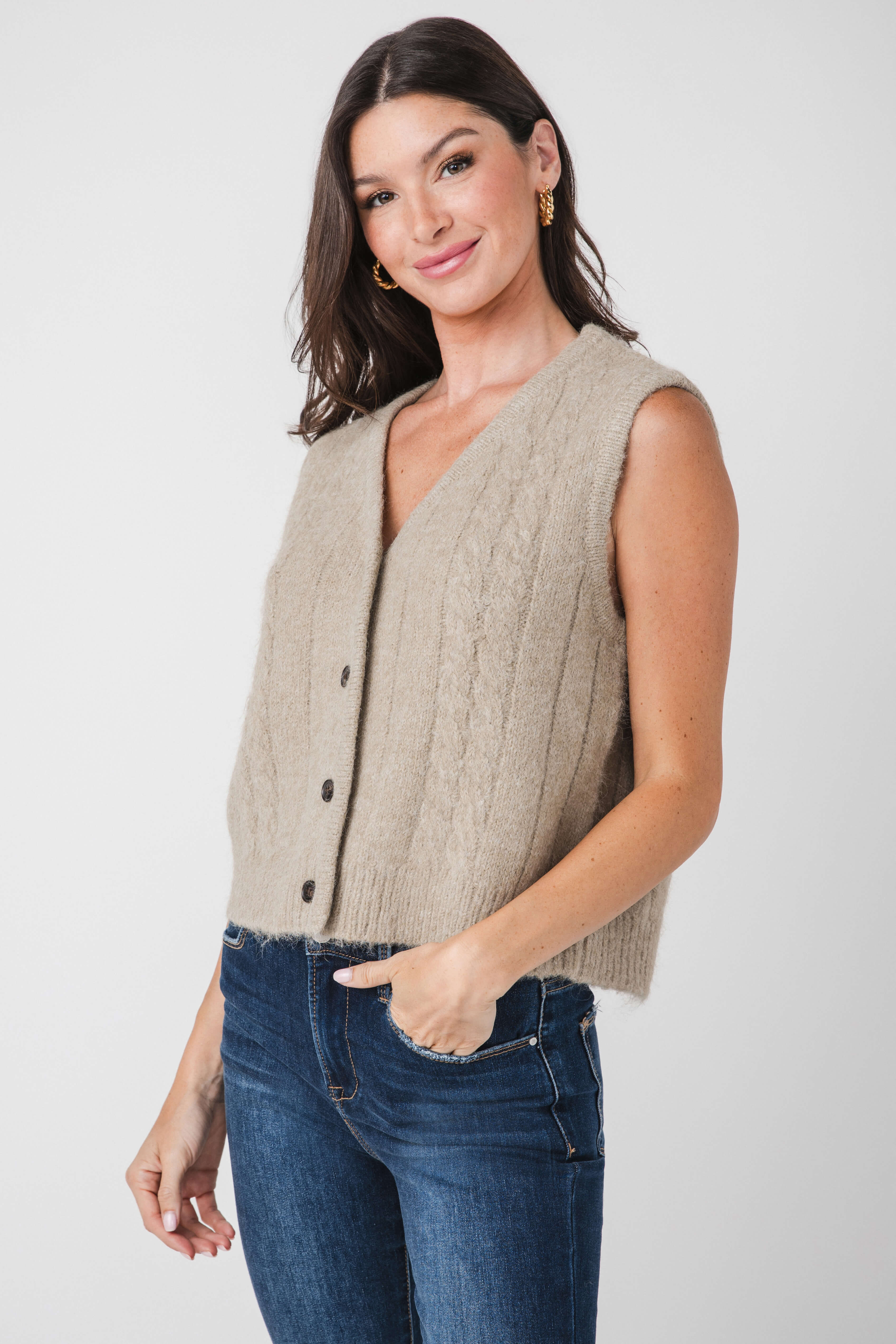 By Together Cableknit Button Up Vest