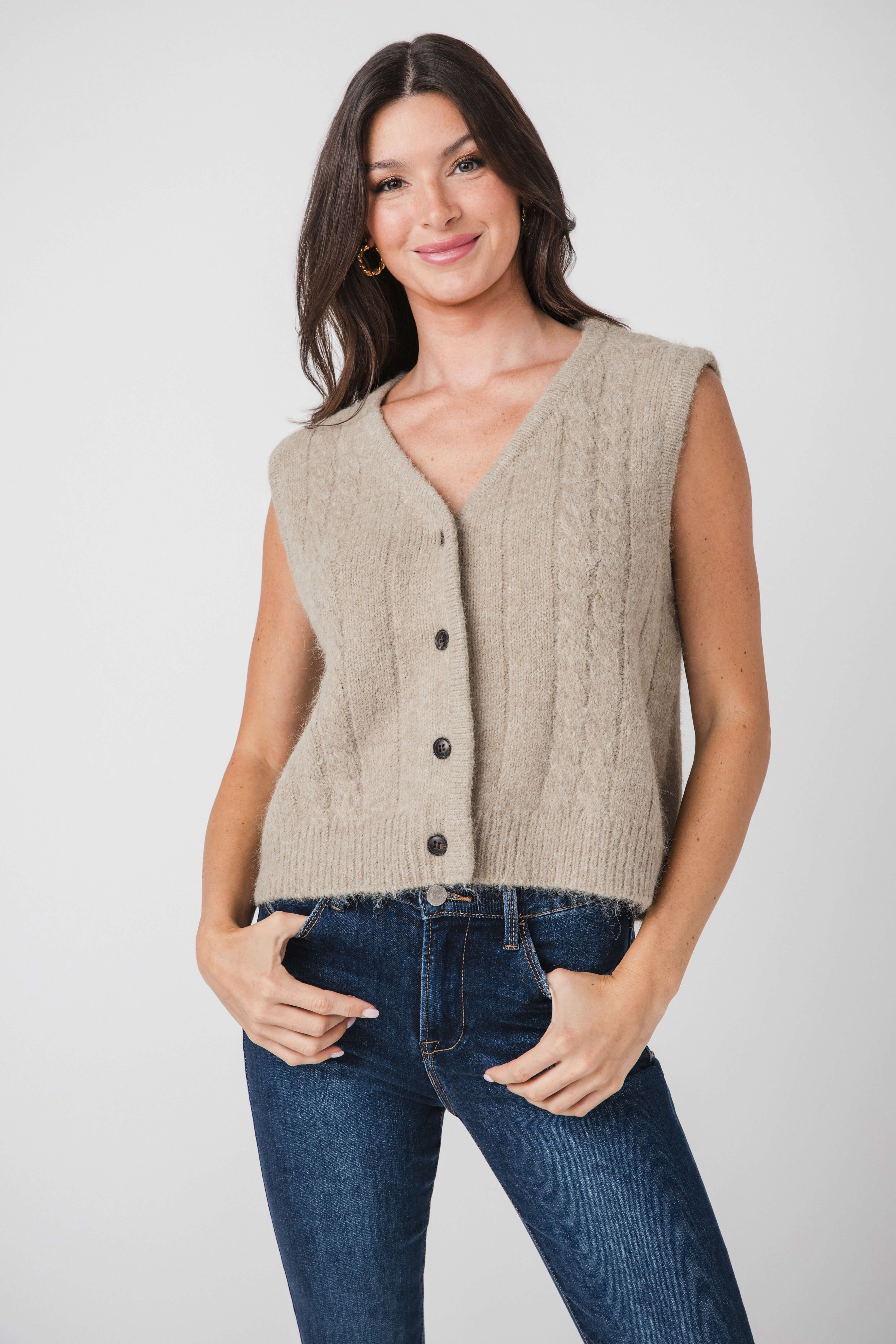 By Together Cableknit Button Up Vest