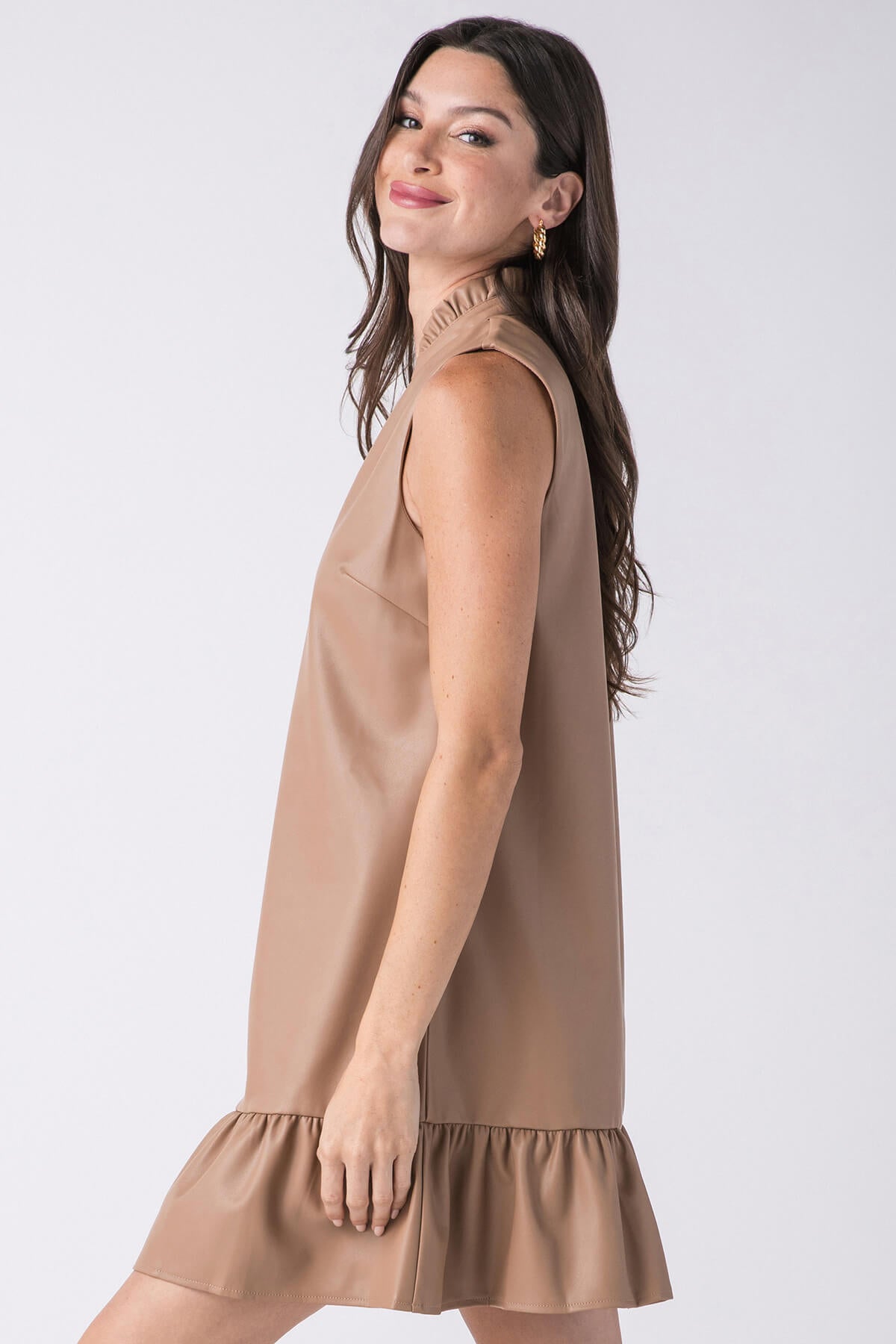 THML Sleeveless Faux Leather Splitneck Dress