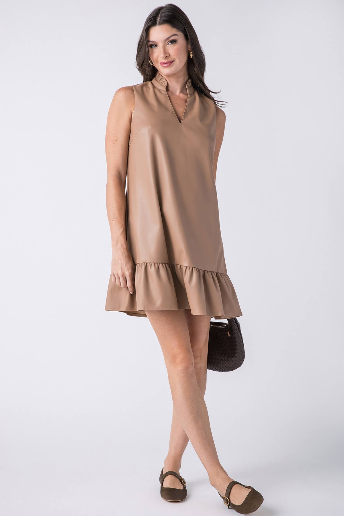 THML Sleeveless Faux Leather Splitneck Dress