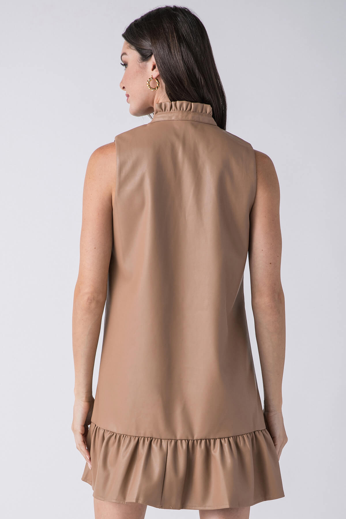 THML Sleeveless Faux Leather Splitneck Dress