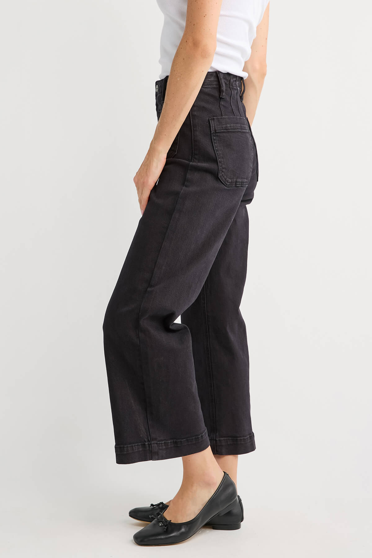 Risen Amelia Cropped Patch Pocket Black Jeans