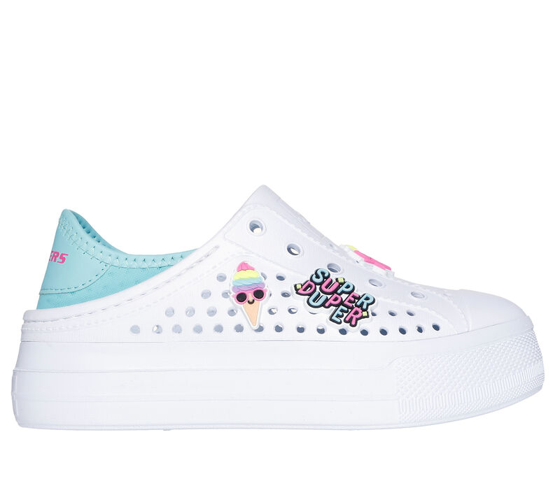 Foamies by Skechers Kids Girls Guzman Hi-Rise Stay Vibin' Sneaker - White/Turquoise