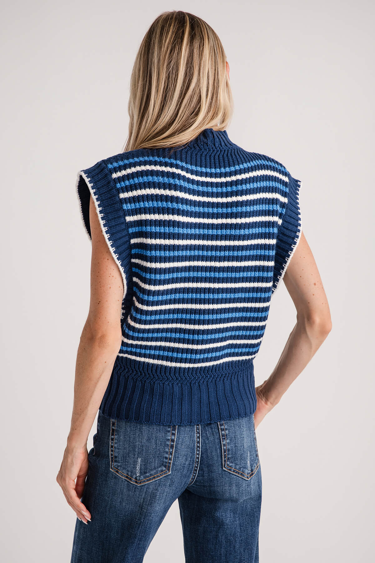 THML Striped Knit Mockneck Vest