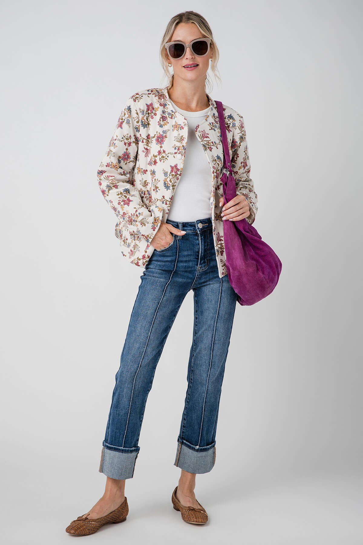 Skies Are Blue Floral Print Quilted Jacket