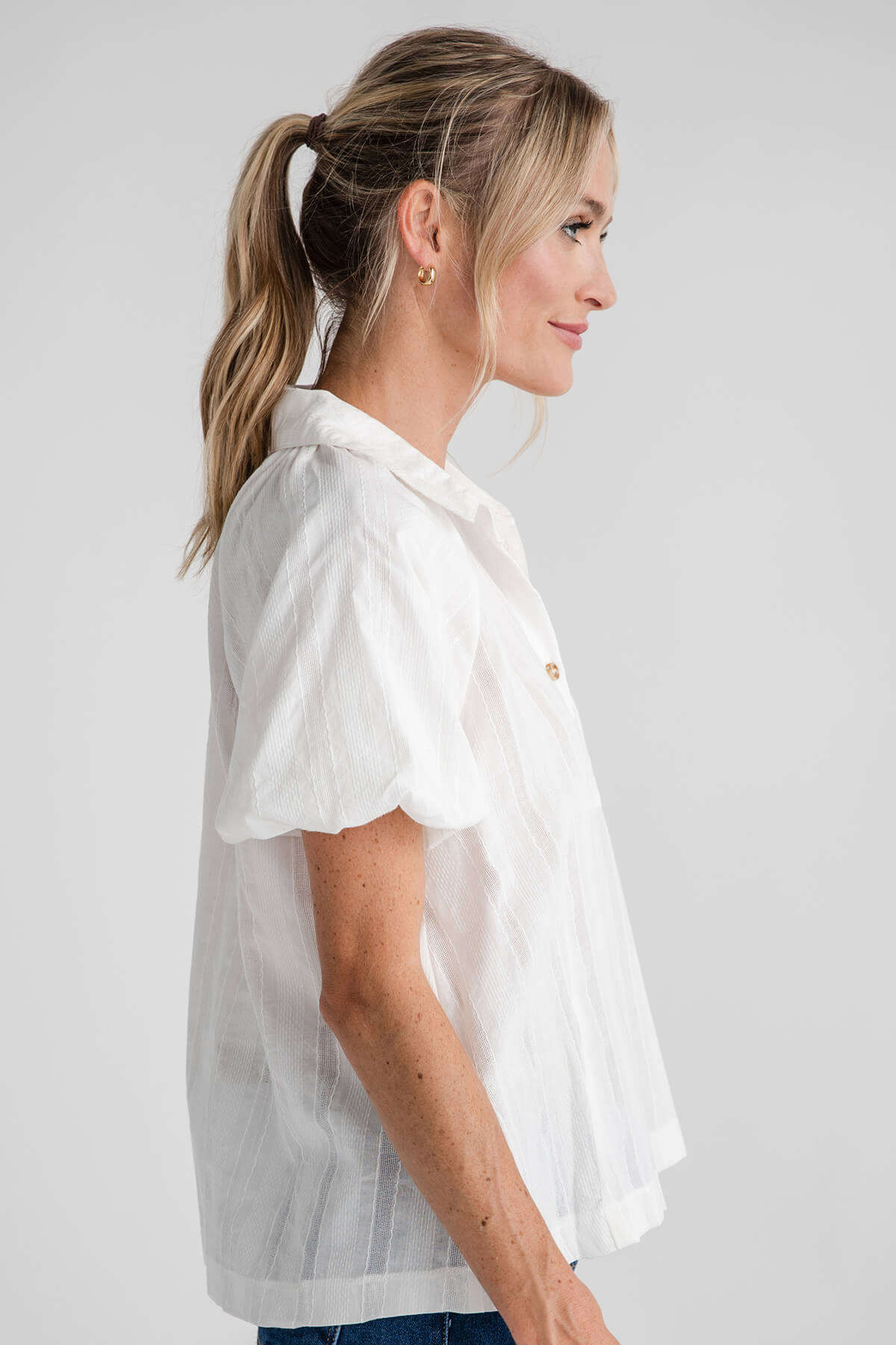 Hem & Thread Button Down Bubble Sleeve Blouse