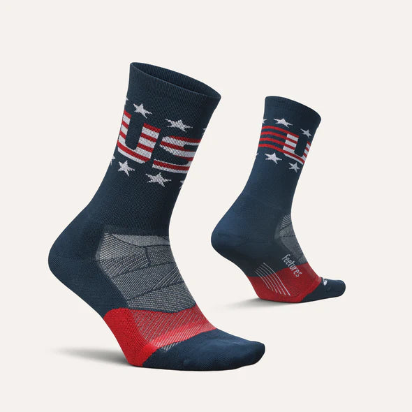 Feetures Women's Elite Mini Crew (Light Cushion) Sock - USA Navy