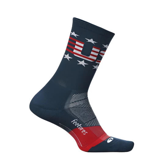 Feetures Women's Elite Mini Crew (Light Cushion) Sock - USA Navy