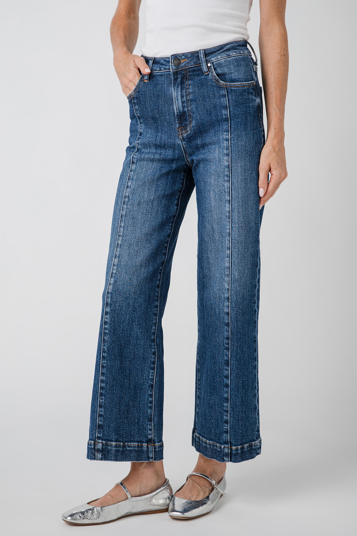 Risen Mia High Rise Front Seam Wideleg Ankle Jeans