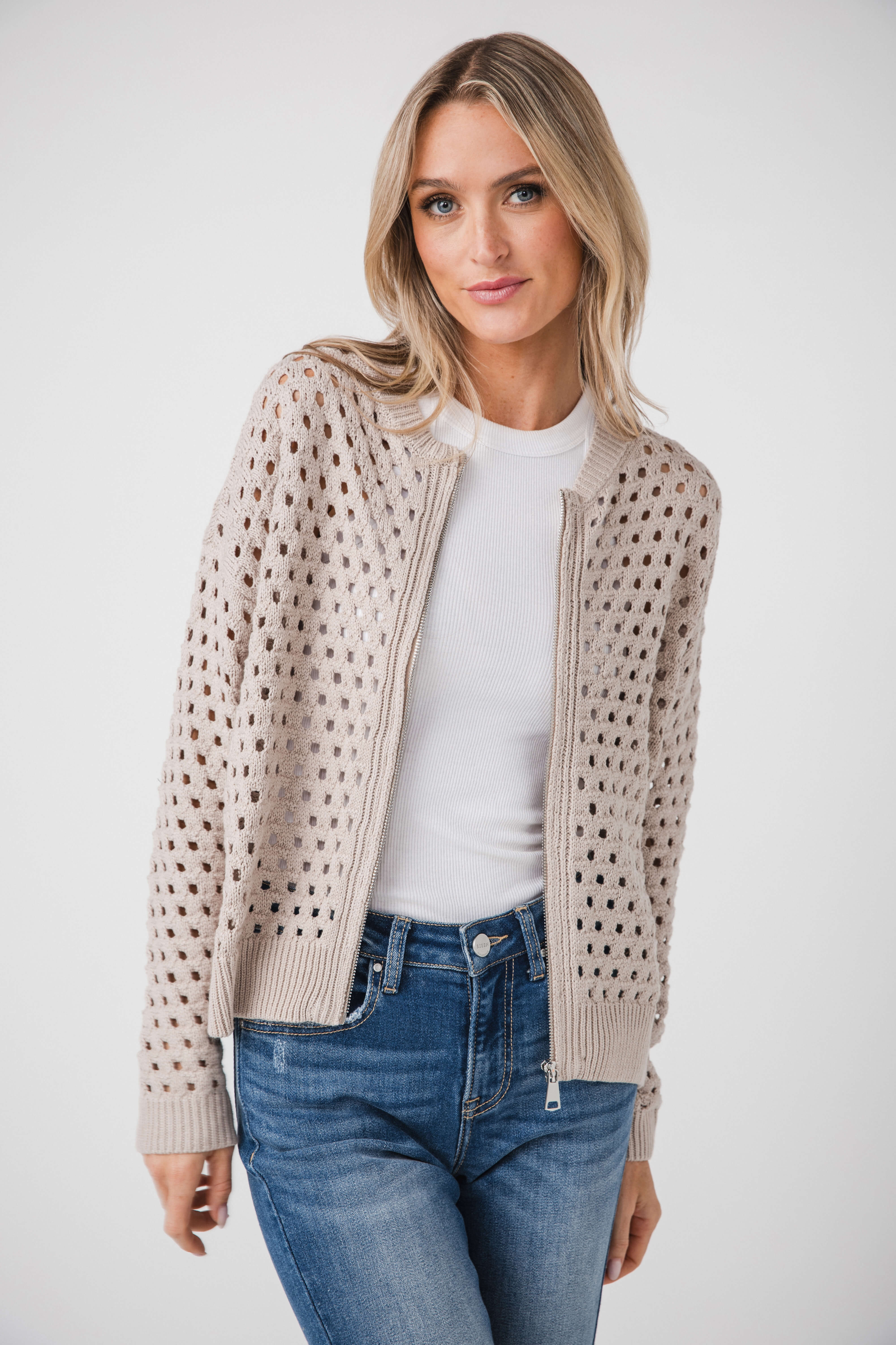 Elan Crochet Zip Up Cardigan