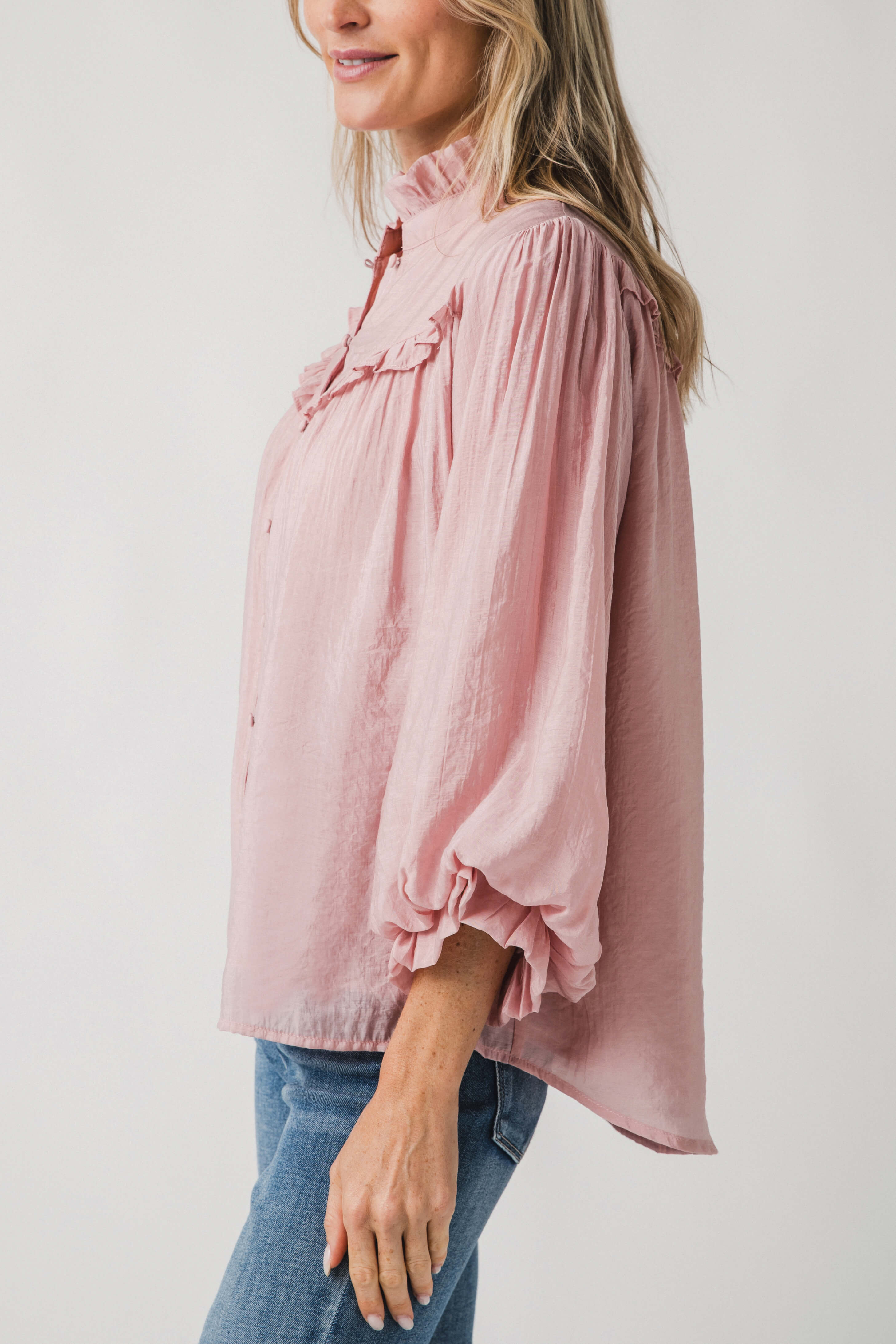 Fate Ruffle Detail 3/4 Bubble Sleeve Blouse