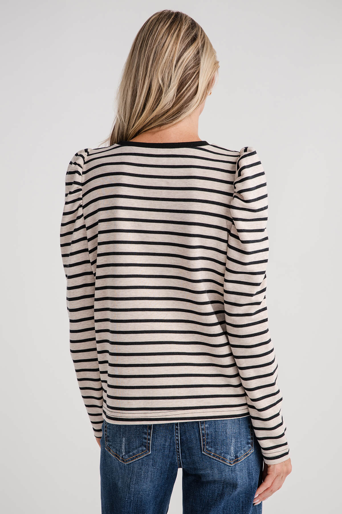 AnnieWear Stripe Puff Sleeve FrenchTerry Top