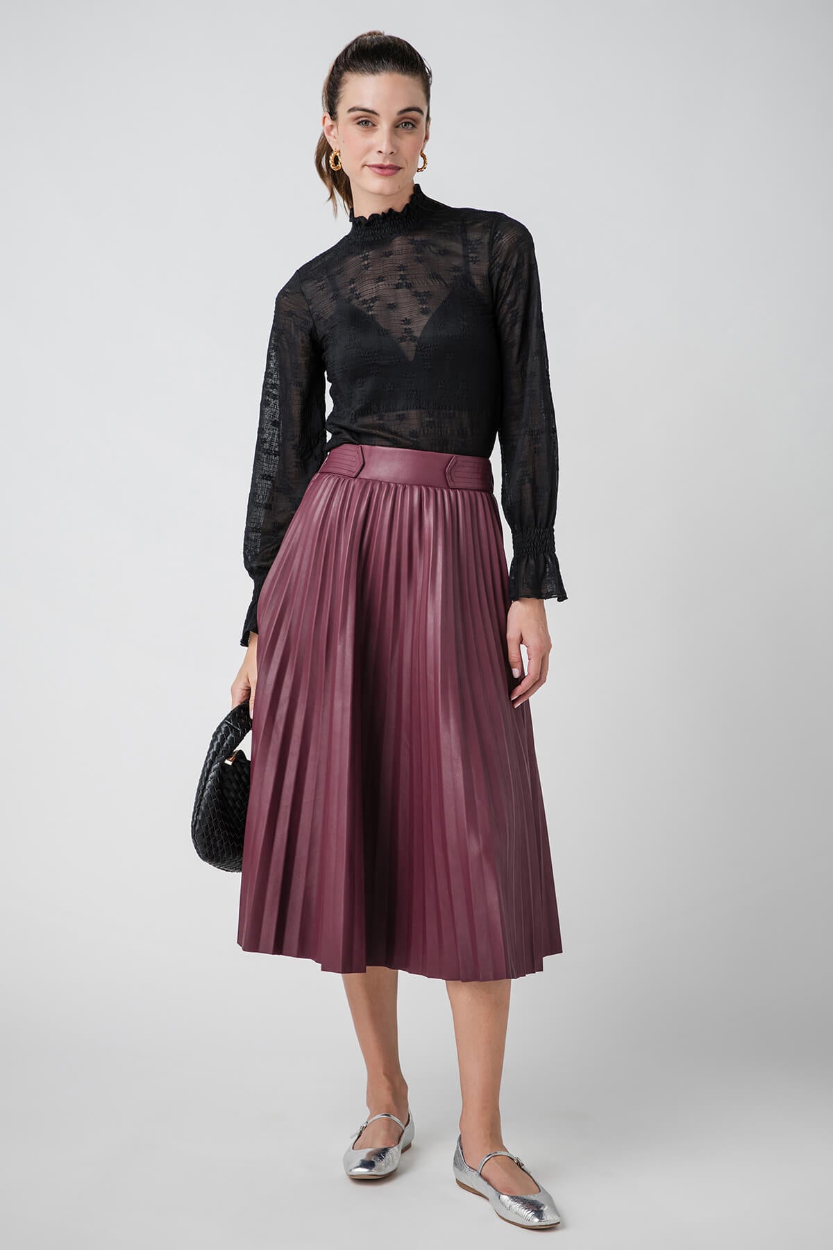 Pinch Faux Leather Pleated Skirt