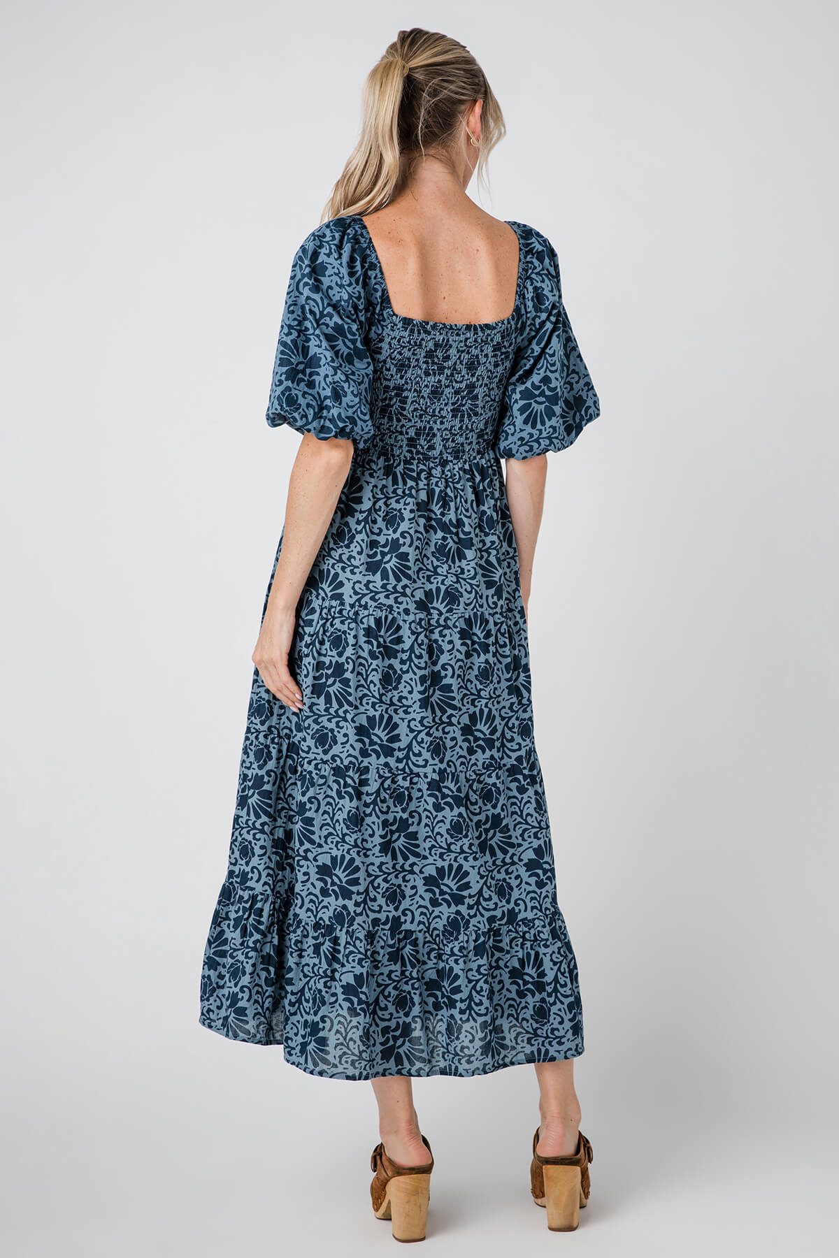 THML Smocked Puff Sleeve Printed Maxi Dress